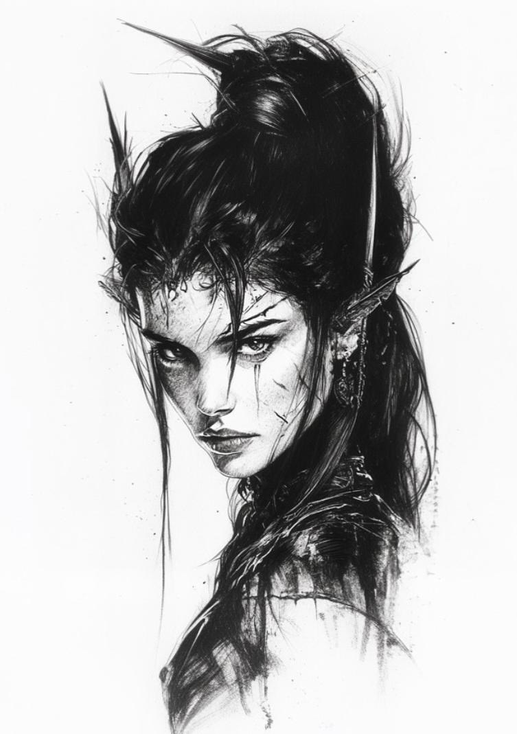 Portrait dessiné en noir et blanc